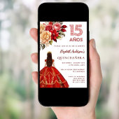 Invitation Quinceanera rouge or robe florales rose blanc