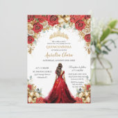 Invitation Quinceañera Rouge or Roses Floral Princesse (Debout devant)