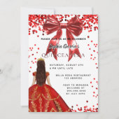 Invitation Quinceanera rouge robe blanche arc (Devant)
