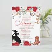 Invitation Quinceanera Rouge Rose Anemone Fancy Charra/Cowgir (Debout devant)