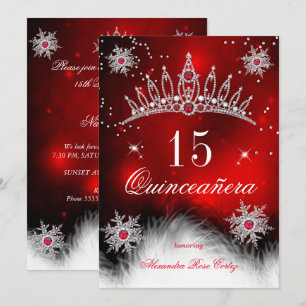 Invitation Quinceanera Rouge Royale Flocon de Neige 15e Anniv