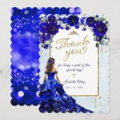 Invitation Quinceañera Royal Bleu et Merci or (Devant / Derrière)