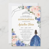 Invitation Quinceañera Royal Blue Blush Floral Silver Tiara (Devant)