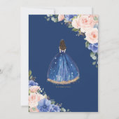 Invitation Quinceañera Royal Blue Blush Floral Silver Tiara (Dos)