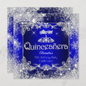 Invitation Quinceanera Royal Blue Fairytale Winter Wonderland (Devant / Derrière)