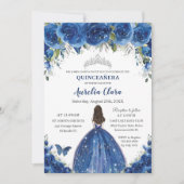 Invitation Quinceañera Royal Blue Floral Princesse Anniversai (Devant)