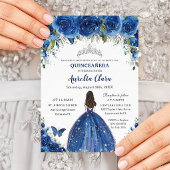 Invitation Quinceañera Royal Blue Floral Princesse Anniversai