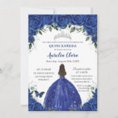 Invitation Quinceañera Royal Blue Flowers Princesse Anniversa (Devant)