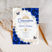 Invitation Quinceanera Royal Blue Gold Floral