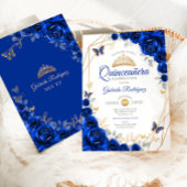 Invitation Quinceanera Royal Blue Gold Floral