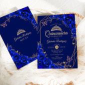 Invitation Quinceanera Royal Blue Gold Floral