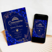 Invitation Quinceanera Royal Blue Gold Floral