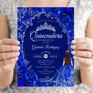 Invitation Quinceanera Royal Blue Silver