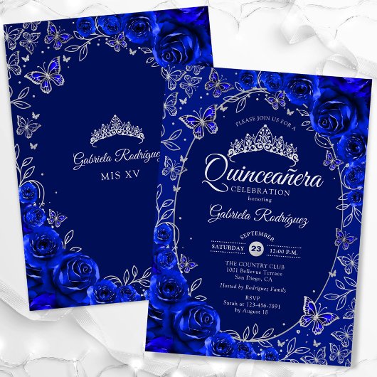 Invitation Quinceanera Royal Blue Silver