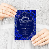Invitation Quinceanera Royal Blue Silver