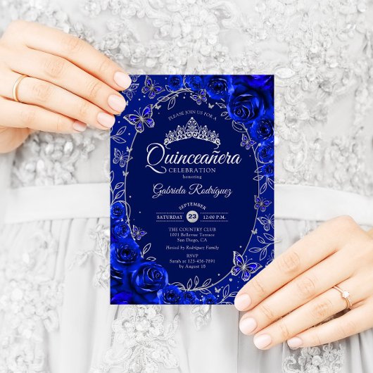 Invitation Quinceanera Royal Blue Silver