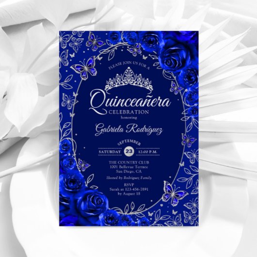 Invitation Quinceanera Royal Blue Silver