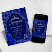 Invitation Quinceanera Royal Blue Silver