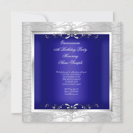 Invitation Quinceanera Royal Blue Silver Tour Tiara Eiffel (Dos)