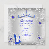 Invitation Quinceanera Royal Blue Silver Winter Wonderland (Devant)
