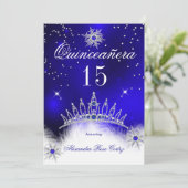 Invitation Quinceanera Royal Blue Snowflake 15e anniversaire (Debout devant)