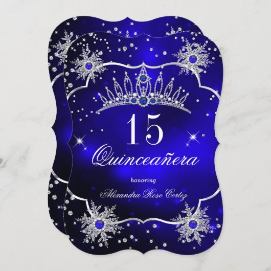 Invitation Quinceanera Royal Blue Snowflake Tiara 15ème Parti (Devant / Derrière)