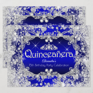 Invitation Quinceanera Royal Blue Tiara Winter Wonderland
