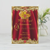 Invitation Quinceanera Royal Red Gem Gold Princesse Crown (Debout devant)