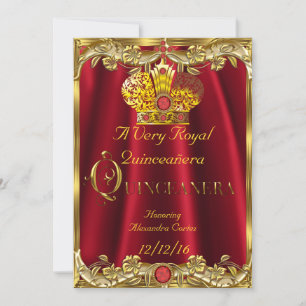Invitation Quinceanera Royal Red Gem Gold Princesse Crown
