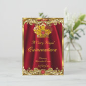 Invitation Quinceanera Royal Red Gem Gold Princesse Crown 2 (Debout devant)