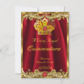 Invitation Quinceanera Royal Red Gem Gold Princesse Crown 2 (Devant)