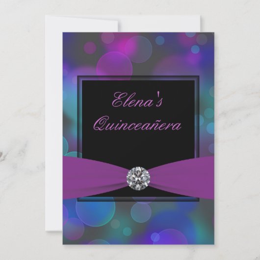 Invitation Quinceanera royale bleue et violette (Devant)