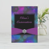 Invitation Quinceanera royale bleue et violette (Debout devant)
