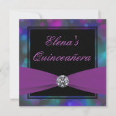 Invitation Quinceanera royale bleue et violette (Devant)