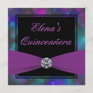 Invitation Quinceanera royale bleue et violette