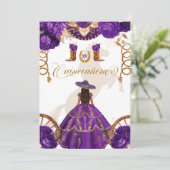 Invitation Quinceanera Royale Violet Ouest Charro 2 Côtés Dan (Debout devant)
