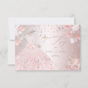 Invitation Quinceanera RSVP Blush Pink Gown Pois doux
