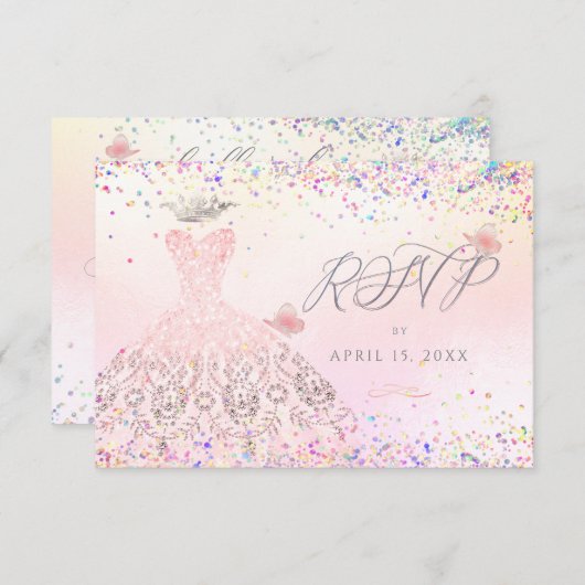 Invitation Quinceanera RSVP Blush Pink Parties scintillant Go (Devant / Derrière)