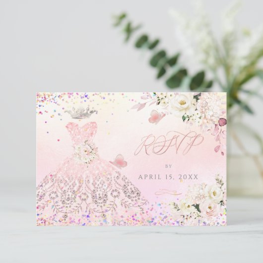 Invitation Quinceanera RSVP Blush Pink Parties scintillant Go (Debout devant)