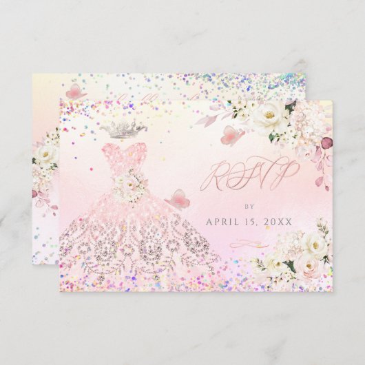 Invitation Quinceanera RSVP Blush Pink Parties scintillant Go (Devant / Derrière)