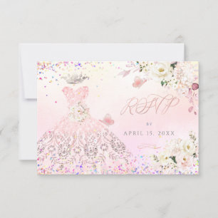 Invitation Quinceanera RSVP Blush Pink Parties scintillant Go