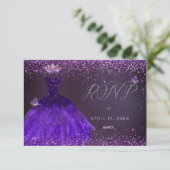 Invitation Quinceanera RSVP Butterfly Ultra Violet Gown (Debout devant)