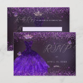 Invitation Quinceanera RSVP Butterfly Ultra Violet Gown (Devant / Derrière)