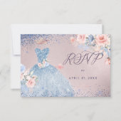Invitation Quinceanera RSVP Dusty Blue Parties scintillant Go (Devant)