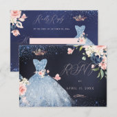 Invitation Quinceanera RSVP Dusty Blue Parties scintillant Go (Devant / Derrière)