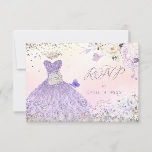 Invitation Quinceanera RSVP Dusty Purple Parties scintillant  (Devant)