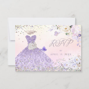 Invitation Quinceanera RSVP Dusty Purple Parties scintillant
