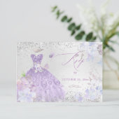 Invitation Quinceanera RSVP Dusty Purple Parties scintillant (Debout devant)