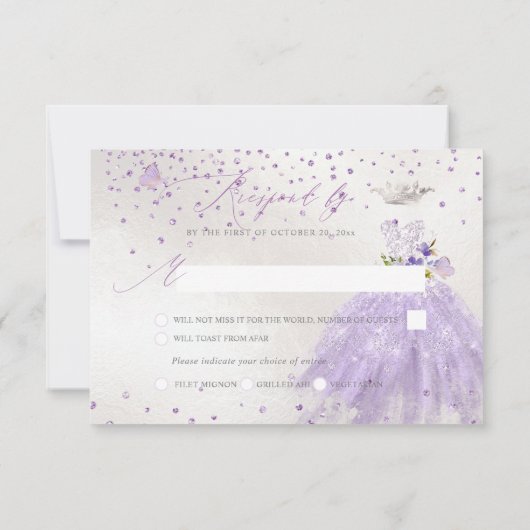 Invitation Quinceanera RSVP Dusty Purple Parties scintillant  (Dos)
