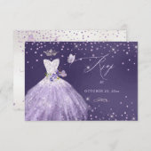 Invitation Quinceanera RSVP Dusty Purple Parties scintillant  (Devant / Derrière)